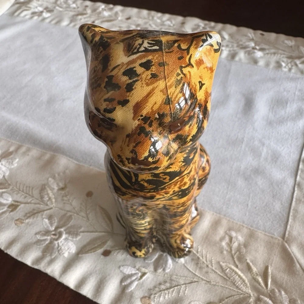 La Vie Leopard Cheetah Patchwork Quilt Paper Mache Figurine Ceramic 8